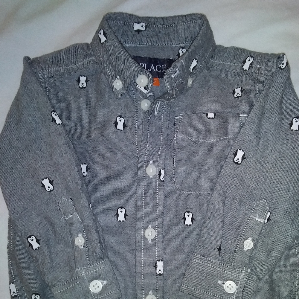 Long Sleeve Boys 18M Grey Penguin Button up Shirt